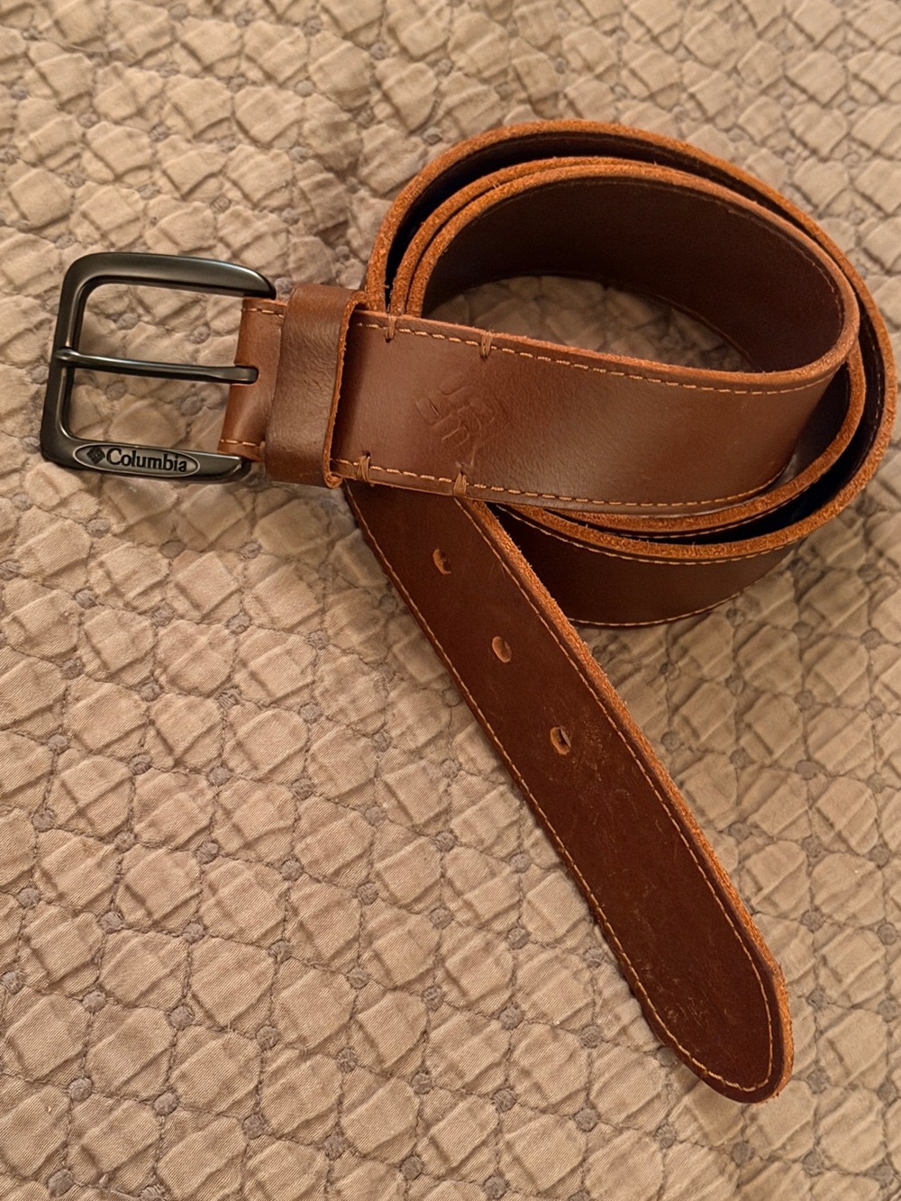 Columbia Men's Brown Leather Belt with Brushed Metal Buckle Sz XL 42-44